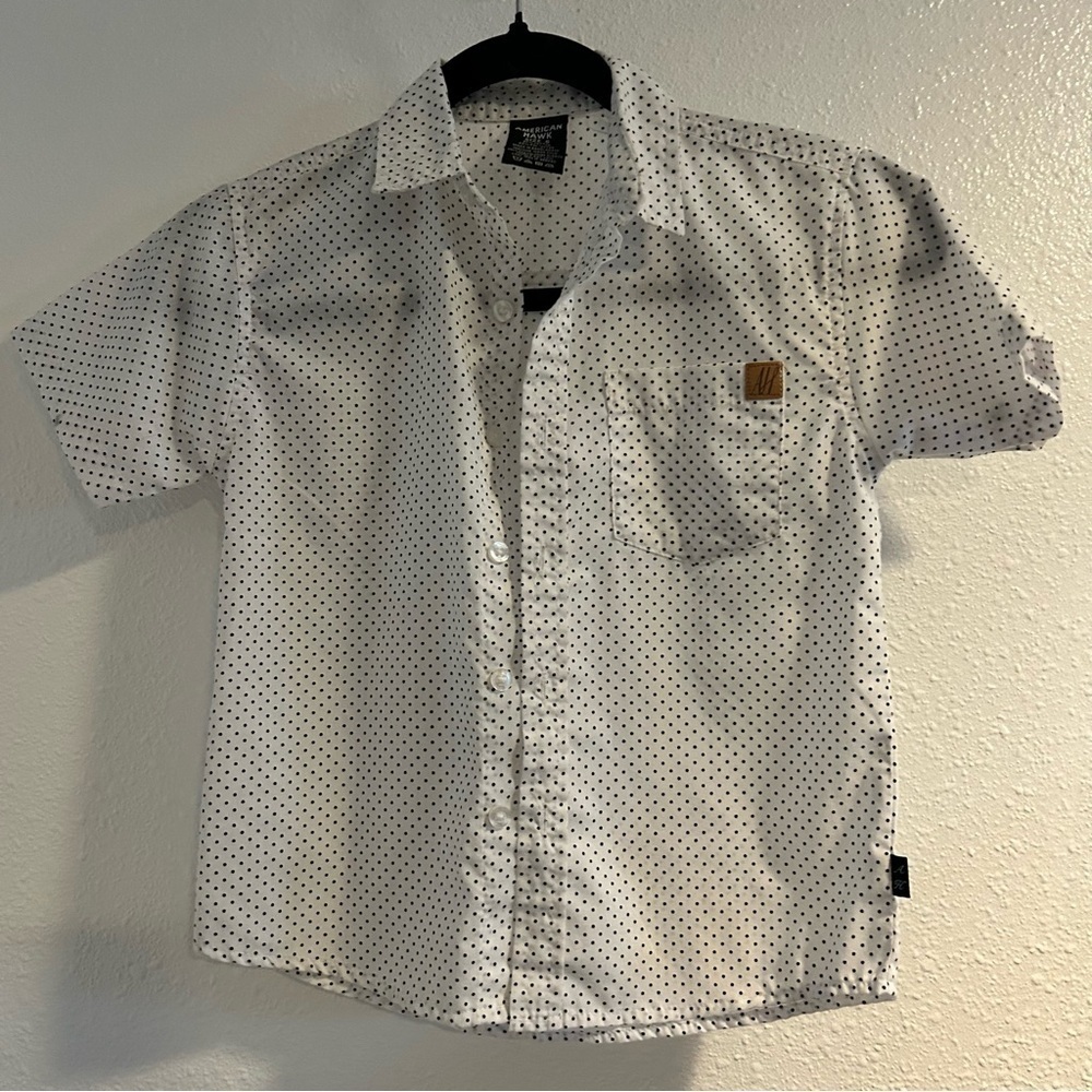 American Hawk White Polka Dot Button Down Shirt Size 6